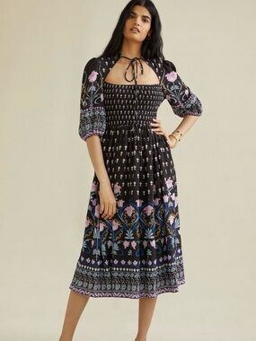 EUC Dasha Smocked Midi Dress Anthropologie